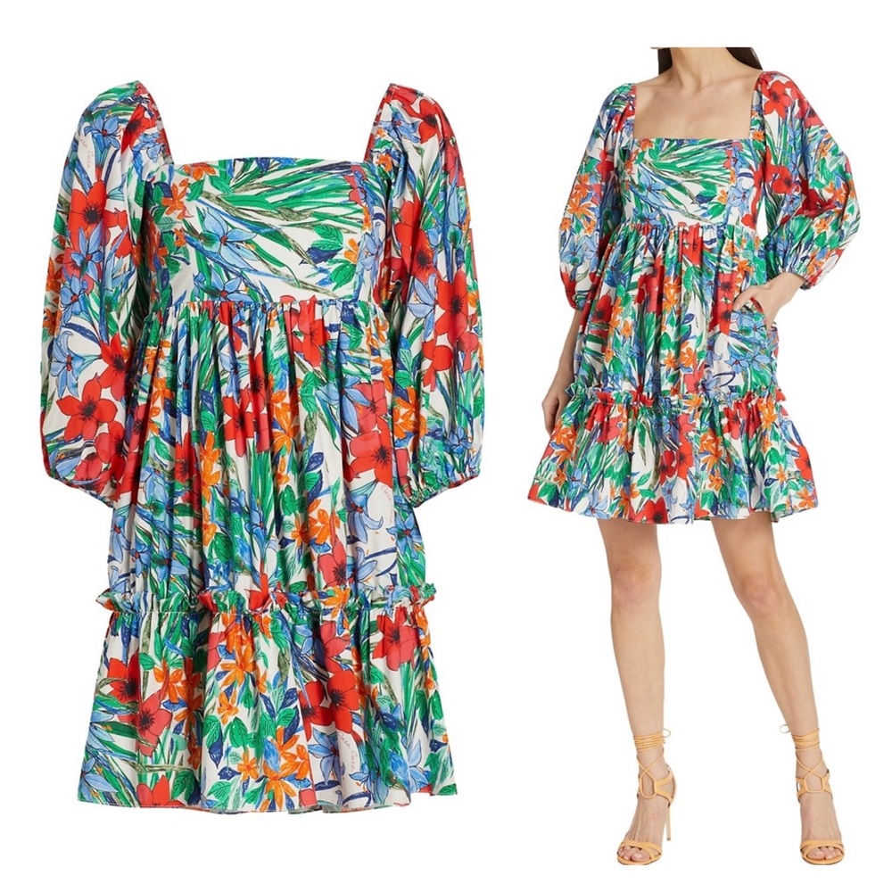 Cara Cara Multicolor Floral Puff-Sleeve Mini Dress